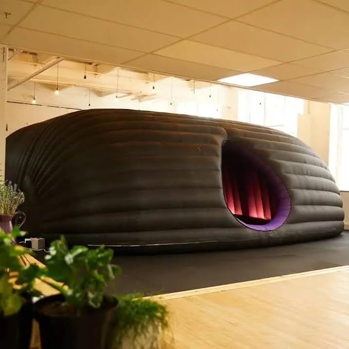 1890USDGiant Inflatable Hot Pod Yoga Dome Tent with LED Lights, 28ft x 20ft x 10ft, Premium 210D Oxford Cloth, Sleek Black