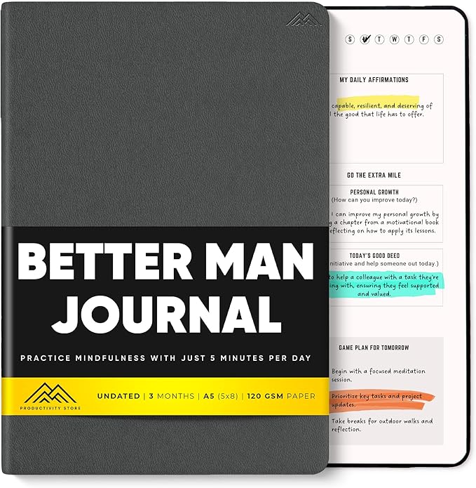 PRODUCTIVITY STORE Better Man Journal - Gratitude Journal – 5 Minute Journal - Reflection Manifestation Journal for Mindfulness & Self Care Journal – Goal/Guided Gratitude Journal for Men