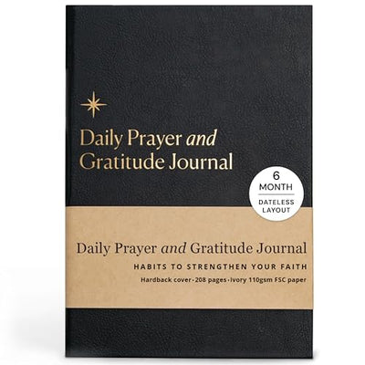 Christian Journal Co Daily Prayer & Gratitude Journal - 6 Months | Black Leather Day Planner for Bible Affirmations & Prayer Requests | Positivity Book for Study & Praying | Religious Gift - Forever Consciousness