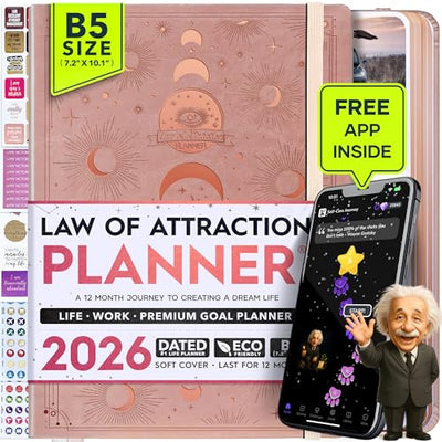 Law of Attraction Planner – Undated Hourly, Weekly & Monthly Goal Setting Planner, 12 - Month to Increase Productivity | Life & Gratitude Journal, Include Foldable Vision Board, Gift Box & Stickers - Forever Consciousness