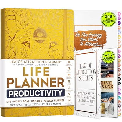 Law of Attraction Planner – Undated Hourly, Weekly & Monthly Goal Setting Planner, 12 - Month to Increase Productivity | Life & Gratitude Journal, Include Foldable Vision Board, Gift Box & Stickers - Forever Consciousness