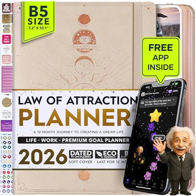Law of Attraction Planner – Undated Hourly, Weekly & Monthly Goal Setting Planner, 12 - Month to Increase Productivity | Life & Gratitude Journal, Include Foldable Vision Board, Gift Box & Stickers - Forever Consciousness