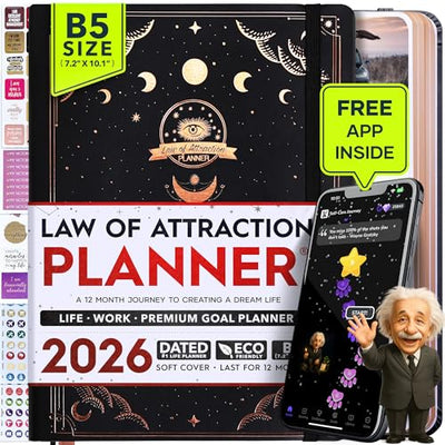Law of Attraction Planner – Undated Hourly, Weekly & Monthly Goal Setting Planner, 12 - Month to Increase Productivity | Life & Gratitude Journal, Include Foldable Vision Board, Gift Box & Stickers - Forever Consciousness