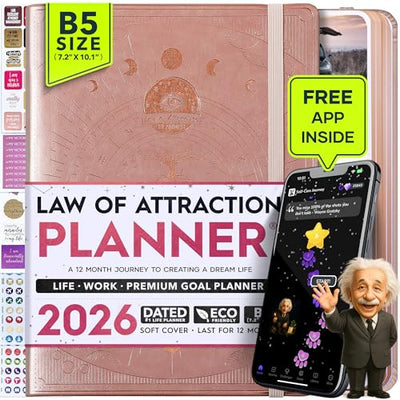 Law of Attraction Planner – Undated Hourly, Weekly & Monthly Goal Setting Planner, 12 - Month to Increase Productivity | Life & Gratitude Journal, Include Foldable Vision Board, Gift Box & Stickers - Forever Consciousness