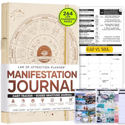 Manifestation Journal - 5 Minute Manifesting & Self Care Journal | 90 - Day Undated Daily Planner for Positivity, Affirmations & Gratitude | Guided Mindfulness, Reflection | Vision Board + Stickers - Forever Consciousness