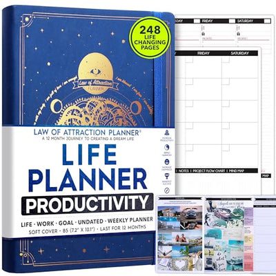 Law of Attraction Planner – Undated Hourly, Weekly & Monthly Goal Setting Planner, 12 - Month to Increase Productivity | Life & Gratitude Journal, Include Foldable Vision Board, Gift Box & Stickers - Forever Consciousness