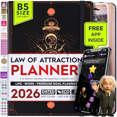 Law of Attraction Planner – Undated Hourly, Weekly & Monthly Goal Setting Planner, 12 - Month to Increase Productivity | Life & Gratitude Journal, Include Foldable Vision Board, Gift Box & Stickers - Forever Consciousness