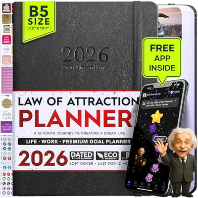 Law of Attraction Planner – Undated Hourly, Weekly & Monthly Goal Setting Planner, 12 - Month to Increase Productivity | Life & Gratitude Journal, Include Foldable Vision Board, Gift Box & Stickers - Forever Consciousness