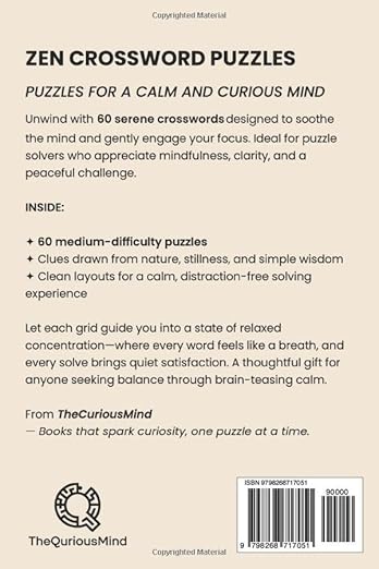 Zen Crossword Puzzles: Crossword Puzzles about Mindfulness, Nature, Stillness and More | 6x9 inches, 121 Pages | 60 Engaging Puzzles … Perfect Gift for Holidays, Travel, and Relaxation Paperback – October 6, 2025 - Forever Consciousness