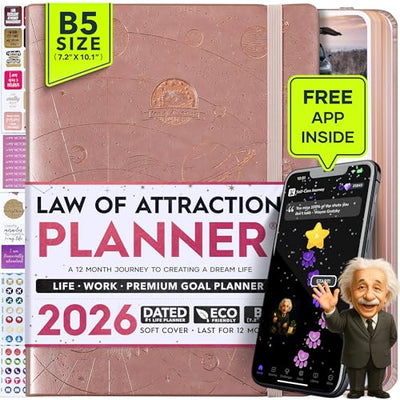 Law of Attraction Planner – Undated Hourly, Weekly & Monthly Goal Setting Planner, 12 - Month to Increase Productivity | Life & Gratitude Journal, Include Foldable Vision Board, Gift Box & Stickers - Forever Consciousness