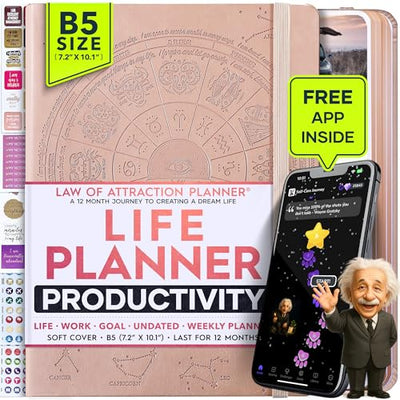 Law of Attraction Planner – Undated Hourly, Weekly & Monthly Goal Setting Planner, 12 - Month to Increase Productivity | Life & Gratitude Journal, Include Foldable Vision Board, Gift Box & Stickers - Forever Consciousness