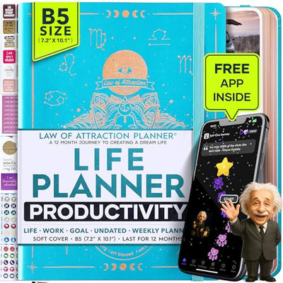 Law of Attraction Planner – Undated Hourly, Weekly & Monthly Goal Setting Planner, 12 - Month to Increase Productivity | Life & Gratitude Journal, Include Foldable Vision Board, Gift Box & Stickers - Forever Consciousness