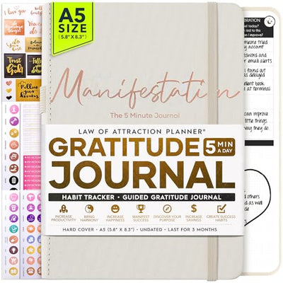 Manifestation Journal - 5 Minute Manifesting & Self Care Journal | 90 - Day Undated Daily Planner for Positivity, Affirmations & Gratitude | Guided Mindfulness, Reflection | Vision Board + Stickers - Forever Consciousness