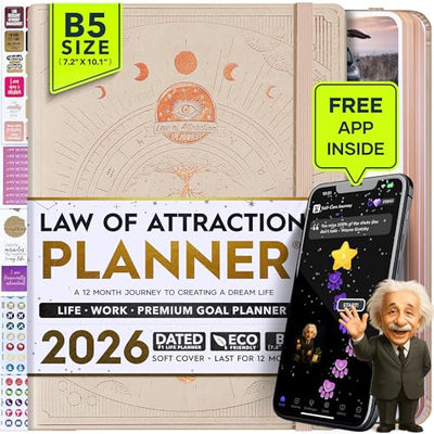 Law of Attraction Planner – Undated Hourly, Weekly & Monthly Goal Setting Planner, 12 - Month to Increase Productivity | Life & Gratitude Journal, Include Foldable Vision Board, Gift Box & Stickers - Forever Consciousness