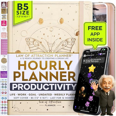 Law of Attraction Planner – Undated Hourly, Weekly & Monthly Goal Setting Planner, 12 - Month to Increase Productivity | Life & Gratitude Journal, Include Foldable Vision Board, Gift Box & Stickers - Forever Consciousness