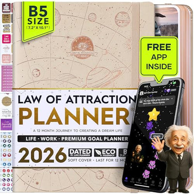 Law of Attraction Planner – Undated Hourly, Weekly & Monthly Goal Setting Planner, 12 - Month to Increase Productivity | Life & Gratitude Journal, Include Foldable Vision Board, Gift Box & Stickers - Forever Consciousness