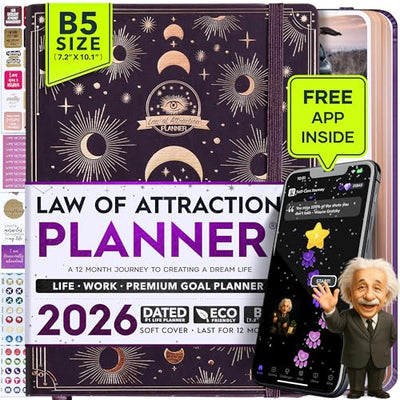 Law of Attraction Planner – Undated Hourly, Weekly & Monthly Goal Setting Planner, 12 - Month to Increase Productivity | Life & Gratitude Journal, Include Foldable Vision Board, Gift Box & Stickers - Forever Consciousness