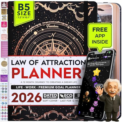 Law of Attraction Planner – Undated Hourly, Weekly & Monthly Goal Setting Planner, 12 - Month to Increase Productivity | Life & Gratitude Journal, Include Foldable Vision Board, Gift Box & Stickers - Forever Consciousness