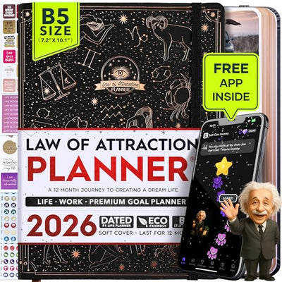 Law of Attraction Planner – Undated Hourly, Weekly & Monthly Goal Setting Planner, 12 - Month to Increase Productivity | Life & Gratitude Journal, Include Foldable Vision Board, Gift Box & Stickers - Forever Consciousness