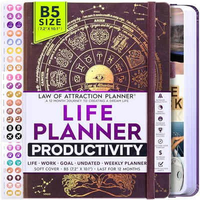 Law of Attraction Planner – Undated Hourly, Weekly & Monthly Goal Setting Planner, 12 - Month to Increase Productivity | Life & Gratitude Journal, Include Foldable Vision Board, Gift Box & Stickers - Forever Consciousness