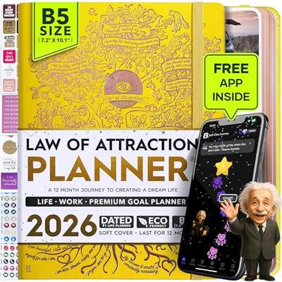 Law of Attraction Planner – Undated Hourly, Weekly & Monthly Goal Setting Planner, 12 - Month to Increase Productivity | Life & Gratitude Journal, Include Foldable Vision Board, Gift Box & Stickers - Forever Consciousness