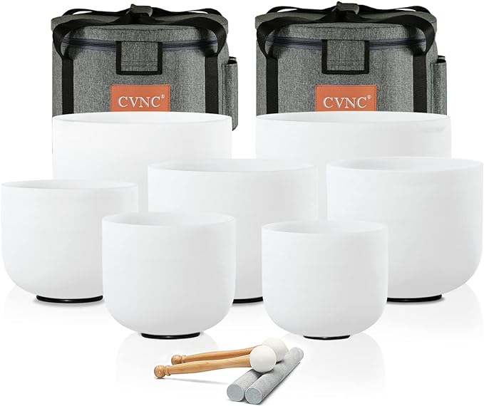 CVNC Crystal Singing Bowl Frosted 432HZ Set Of 7 PCS 6-12 Inch White