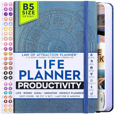 Law of Attraction Planner – Undated Hourly, Weekly & Monthly Goal Setting Planner, 12 - Month to Increase Productivity | Life & Gratitude Journal, Include Foldable Vision Board, Gift Box & Stickers - Forever Consciousness