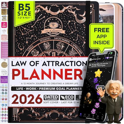 Law of Attraction Planner – Undated Hourly, Weekly & Monthly Goal Setting Planner, 12 - Month to Increase Productivity | Life & Gratitude Journal, Include Foldable Vision Board, Gift Box & Stickers - Forever Consciousness