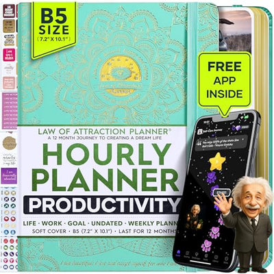 Law of Attraction Planner – Undated Hourly, Weekly & Monthly Goal Setting Planner, 12 - Month to Increase Productivity | Life & Gratitude Journal, Include Foldable Vision Board, Gift Box & Stickers - Forever Consciousness