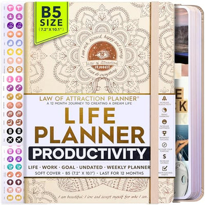Law of Attraction Planner – Undated Hourly, Weekly & Monthly Goal Setting Planner, 12 - Month to Increase Productivity | Life & Gratitude Journal, Include Foldable Vision Board, Gift Box & Stickers - Forever Consciousness