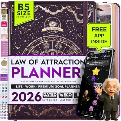 Law of Attraction Planner – Undated Hourly, Weekly & Monthly Goal Setting Planner, 12 - Month to Increase Productivity | Life & Gratitude Journal, Include Foldable Vision Board, Gift Box & Stickers - Forever Consciousness