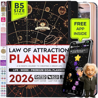 Law of Attraction Planner – Undated Hourly, Weekly & Monthly Goal Setting Planner, 12 - Month to Increase Productivity | Life & Gratitude Journal, Include Foldable Vision Board, Gift Box & Stickers - Forever Consciousness