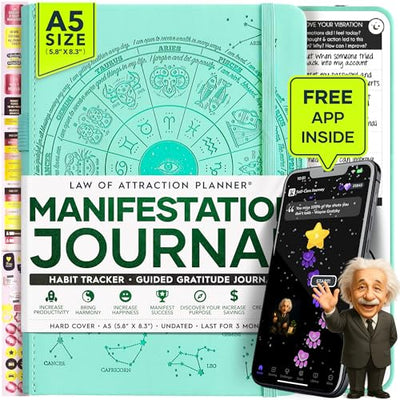 Manifestation Journal - 5 Minute Manifesting & Self Care Journal | 90 - Day Undated Daily Planner for Positivity, Affirmations & Gratitude | Guided Mindfulness, Reflection | Vision Board + Stickers - Forever Consciousness