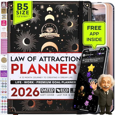 Law of Attraction Planner – Undated Hourly, Weekly & Monthly Goal Setting Planner, 12 - Month to Increase Productivity | Life & Gratitude Journal, Include Foldable Vision Board, Gift Box & Stickers - Forever Consciousness