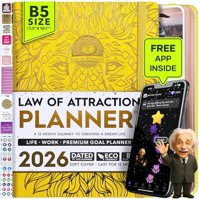Law of Attraction Planner – Undated Hourly, Weekly & Monthly Goal Setting Planner, 12 - Month to Increase Productivity | Life & Gratitude Journal, Include Foldable Vision Board, Gift Box & Stickers - Forever Consciousness