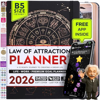 Law of Attraction Planner – Undated Hourly, Weekly & Monthly Goal Setting Planner, 12 - Month to Increase Productivity | Life & Gratitude Journal, Include Foldable Vision Board, Gift Box & Stickers - Forever Consciousness