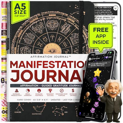 Manifestation Journal - 5 Minute Manifesting & Self Care Journal | 90 - Day Undated Daily Planner for Positivity, Affirmations & Gratitude | Guided Mindfulness, Reflection | Vision Board + Stickers - Forever Consciousness