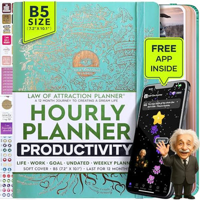 Law of Attraction Planner – Undated Hourly, Weekly & Monthly Goal Setting Planner, 12 - Month to Increase Productivity | Life & Gratitude Journal, Include Foldable Vision Board, Gift Box & Stickers - Forever Consciousness
