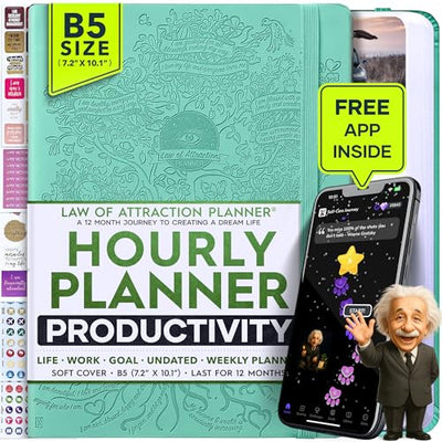 Law of Attraction Planner – Undated Hourly, Weekly & Monthly Goal Setting Planner, 12 - Month to Increase Productivity | Life & Gratitude Journal, Include Foldable Vision Board, Gift Box & Stickers - Forever Consciousness