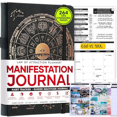 Manifestation Journal - 5 Minute Manifesting & Self Care Journal | 90 - Day Undated Daily Planner for Positivity, Affirmations & Gratitude | Guided Mindfulness, Reflection | Vision Board + Stickers - Forever Consciousness