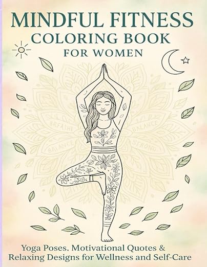 Mindful Fitness Coloring Book for Women: Yoga Poses, Motivational Quotes & Relaxing Designs for Wellness and Self-Care (Coloring book for adults)      Paperback – April 14, 2025