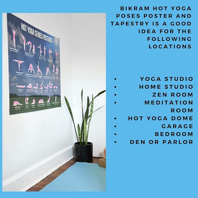 Large Bikram Yoga Poses Poster -Tapestry for Hot Yoga Decor – Beginners’ Guide Chart For Effective Yoga Exercise, Microfiber Material – Wall Decoration For Gym, Yoga Studio, Zen Room and Hot Yoga Dome