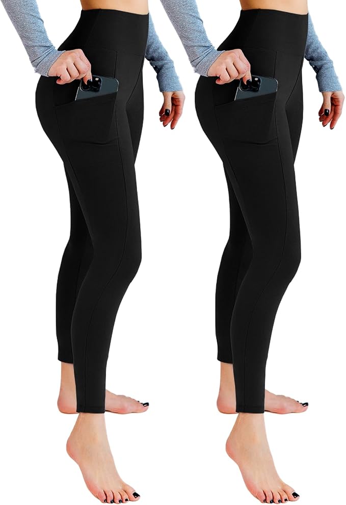Leafigure 2-Pack High Waist Leggings with Pockets for Women