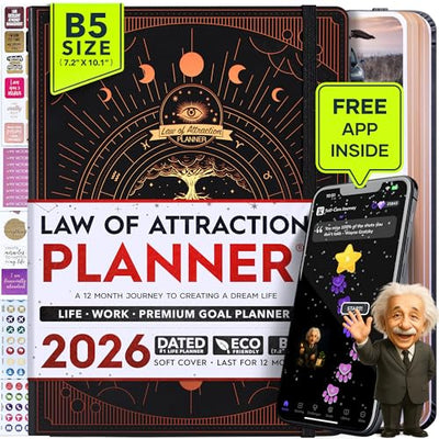 Law of Attraction Planner – Undated Hourly, Weekly & Monthly Goal Setting Planner, 12 - Month to Increase Productivity | Life & Gratitude Journal, Include Foldable Vision Board, Gift Box & Stickers - Forever Consciousness