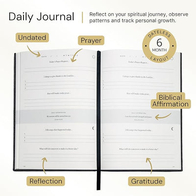 Christian Journal Co Daily Prayer & Gratitude Journal - 6 Months | Black Leather Day Planner for Bible Affirmations & Prayer Requests | Positivity Book for Study & Praying | Religious Gift - Forever Consciousness