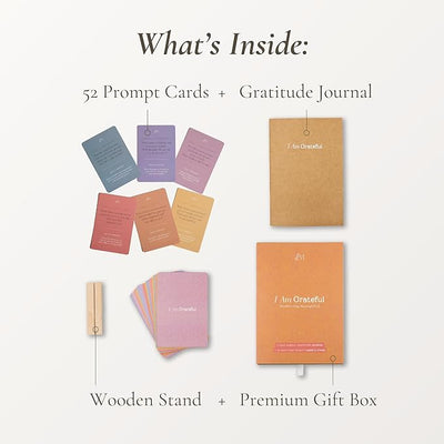 Daily Affirmation Cards & Gratitude Journal Set – 52 Guided Gratitude Prompts, A5 Stitched Journal, Wooden Stand & Guided Meditation | Self - Reflection & Mindfulness Gift for Women & Men - Forever Consciousness