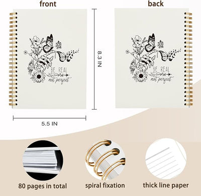 QUICQOD Be Real Not Perfect Positive Notebook,Inspirational Flower Notebook Journal for Women,Self Love Hardcover Spiral Notebook 5.5x8.3