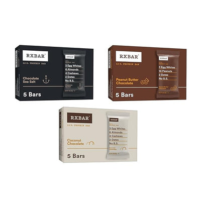 RXBAR Protein Bars, 12g Protein, Gluten Free Snacks, Chocolate Lovers Variety Pack (5 Boxes, 25 Bars)