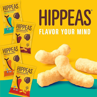 Hippeas Chickpea Puffs, Vegan White Cheddar, 0.8 Ounce (Pack of 30), 3g Protein, 2g Fiber, Vegan, Gluten-Free, Crunchy, Plant Protein Snacks