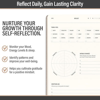 MindPanda Reflect Journal - The Ultimate Guided Journal with Daily Prompts For Gratitude, Mindfulness & Daily Reflection - Mood Tracker & Gratitude Log for Happiness & Self Care. Premium Non - Bleed - Forever Consciousness